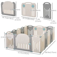 Qaba 16 PCs Baby Enclosure, Children Playpen Indoor Safety Gate Kids Activity Center Fence for Home Mom's Helper w/ Toy HDPE(m-3)