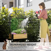 Outsunny Metal Leg Raised Garden Bed with Trellis, Elevated Planter Box with Storage Shelf, Bed Liner and Drainage Holes, for Vegetable Vines, Climbing Plants, Flowers, Natural(m-4)