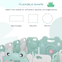 Qaba 16 pcs Baby Enclosure, Children Playpen Safety Gate Kids Activity Center Fence Frog Shape for Home Indoor Mom's Helper w/ Toys HDPE(m-9)