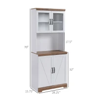 HOMCOM 70" Farmhouse Kitchen Buffet with Hutch, Kitchen Pantry Storage Cabinet with Glass Doors, Adjustable Shelves, Open Microwave Countertop, White(m-3)