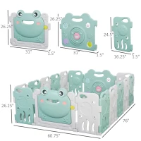 Qaba 16 pcs Baby Enclosure, Children Playpen Safety Gate Kids Activity Center Fence Frog Shape for Home Indoor Mom's Helper w/ Toys HDPE(m-3)