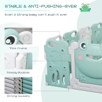Qaba 16 pcs Baby Enclosure, Children Playpen Safety Gate Kids Activity Center Fence Frog Shape for Home Indoor Mom's Helper w/ Toys HDPE(m-8)