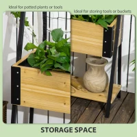 Outsunny Metal Leg Raised Garden Bed with Trellis, Elevated Planter Box with Storage Shelf, Bed Liner and Drainage Holes, for Vegetable Vines, Climbing Plants, Flowers, Natural(m-5)