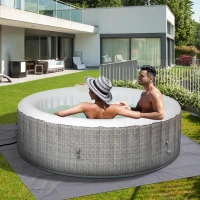 Outsunny 82''x26'' Inflatable Hot Tub Bubble Portable 4-6 People Spa Pool with Filter Pump ,White and Grey(m-1)
