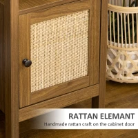 HOMCOM Space-Saving Small Computer Desk with Storage Shelf & Rattan Cabinet, Writing Desk Home Office Desk Workstation Table, Light Walnut(m-5)