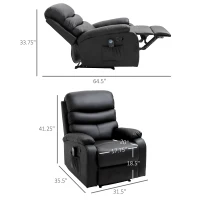 HOMCOM Ultra-Plush Massage Chair with Backrest Thick Armrests, Faux Leather Recliner Chair, 8-Point Massage Recliner, Black(m-3)