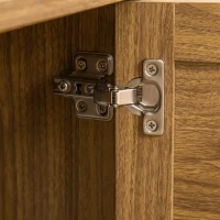 HOMCOM Space-Saving Small Computer Desk with Storage Shelf & Rattan Cabinet, Writing Desk Home Office Desk Workstation Table, Light Walnut(m-9)