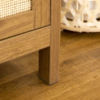 HOMCOM Space-Saving Small Computer Desk with Storage Shelf & Rattan Cabinet, Writing Desk Home Office Desk Workstation Table, Light Walnut(m-6)