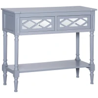 HOMCOM Vintage Console Table with Mirrored Drawers, Retro Sofa Table for Living Room, Hallway, Grey(m-2)