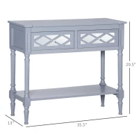 HOMCOM Vintage Console Table with Mirrored Drawers, Retro Sofa Table for Living Room, Hallway, Grey(m-3)