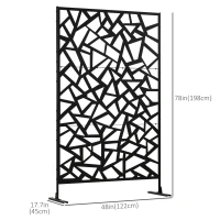 Outsunny Garden Privacy Screen, Decorative Outdoor Divider, Metal Privacy Screen with Stand, Irregular Fence Style, Black(m-3)