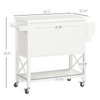 HOMCOM Rolling Kitchen Island Cart with Rubberwood Top and Storage, White(m-3)
