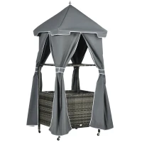 Outsunny Outdoor Towel Valet Caddy, Covered Poolside Towel Holder Rack, Shelf, Basket, Rolling PE Rattan Wicker Storage on Wheels, Gray(m-1)