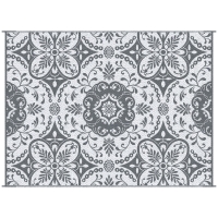 Outsunny 9x12 Waterproof Reversible Outdoor Rug for Camping, Backyard, Picnics, Beach, Deck Gray & White Floral