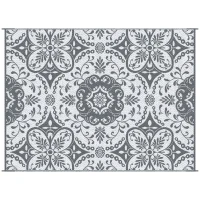 Outsunny 9x12 Waterproof Reversible Outdoor Rug for Camping, Backyard, Picnics, Beach, Deck Gray & White Floral(m-1)