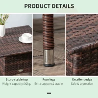 Outsunny 20" Patio Wicker Coffee Table, Outdoor Coffee Table with Plastic Board Underneath the Woven Tabletop for Patio, Garden, Balcony, Mixed Brown(m-6)