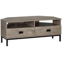 HOMCOM Corner TV Stand for TV up to 46", Entertainment Center with Open Storage and Drawers, TV Table with Steel Legs, Grey(m-1)