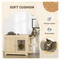 PawHut 3-in-1 Cat Litter Box Enclosure & Elevated Cat Bed Tree with Scratching Posts for Large & Small Kitties, Hidden Cat Litter Cabinet with Double Doors, Soft Cushion(m-6)