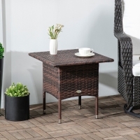 Outsunny 20" Patio Wicker Coffee Table, Outdoor Coffee Table with Plastic Board Underneath the Woven Tabletop for Patio, Garden, Balcony, Mixed Brown