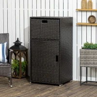Outsunny Outdoor Towel Rack & Pool Toy Cabinet/Hot Tub Accessory Storage, Waterproof PE Rattan Cabinet & Basket Drawer for Indoor, Swimming Pool, Spa, 24"x24"x47", Dark Brown(m-2)
