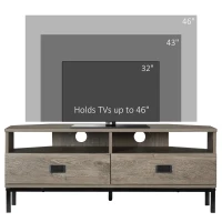 HOMCOM Corner TV Stand for TV up to 46", Entertainment Center with Open Storage and Drawers, TV Table with Steel Legs, Grey(m-7)