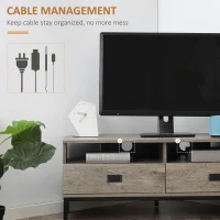 HOMCOM Corner TV Stand for TV up to 46", Entertainment Center with Open Storage and Drawers, TV Table with Steel Legs, Grey(m-6)