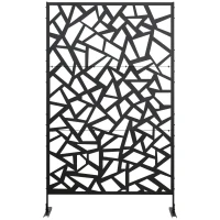 Outsunny Garden Privacy Screen, Decorative Outdoor Divider, Metal Privacy Screen with Stand, Irregular Fence Style, Black(m-12)