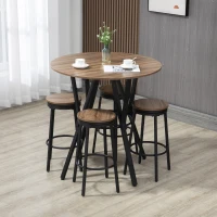 HOMCOM Industrial Bar Table and Chairs Set of 5, Round Dining Table & 4 Stools with Swivel Seat for Pub, Kitchen, Light Brown(m-7)