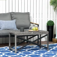 Outsunny Patio Wicker End Table, Outdoor PE Rattan Side Table, with Plastic Board Under the Full Woven Table Top for Patio, Garden, Balcony, Mixed Gray(m-1)