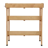 Outsunny Outdoor Garden Wooden Potting Bench Work Station Table Tool Storage Shelf w/ Hooks, Natural(m-10)