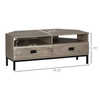 HOMCOM Corner TV Stand for TV up to 46", Entertainment Center with Open Storage and Drawers, TV Table with Steel Legs, Grey(m-3)