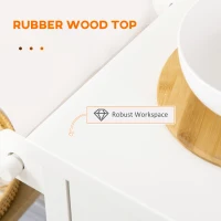 HOMCOM Rolling Kitchen Island Cart with Rubberwood Top and Storage, White(m-6)