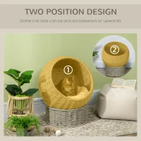 PawHut Handwoven Elevated Cat Bed with Soft Cushion & Cat Egg Chair Shape, Cat Basket Bed Kitty House with Stand, Raised Wicker Cat Bed for Indoor Cats, 23.5" H, Herbal Gray(m-6)