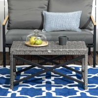 Outsunny Patio Wicker End Table, Outdoor PE Rattan Side Table, with Plastic Board Under the Full Woven Table Top for Patio, Garden, Balcony, Mixed Gray(m-7)