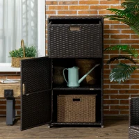 Outsunny Outdoor Towel Rack & Pool Toy Cabinet/Hot Tub Accessory Storage, Waterproof PE Rattan Cabinet & Basket Drawer for Indoor, Swimming Pool, Spa, 24"x24"x47", Dark Brown(m-7)