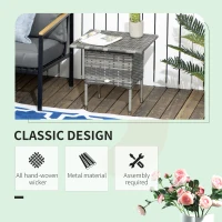Outsunny 20" Patio Wicker Coffee Table, Outdoor Coffee Table with Plastic Board Underneath the Woven Tabletop for Patio, Garden, Balcony, Mixed Grey(m-4)