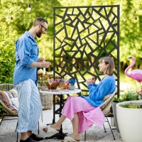 Outsunny Garden Privacy Screen, Decorative Outdoor Divider, Metal Privacy Screen with Stand, Irregular Fence Style, Black