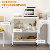 HOMCOM Rolling Kitchen Island Cart with Rubberwood Top and Storage, White(m-4)