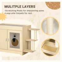 PawHut 3-in-1 Cat Litter Box Enclosure & Elevated Cat Bed Tree with Scratching Posts for Large & Small Kitties, Hidden Cat Litter Cabinet with Double Doors, Soft Cushion(m-5)
