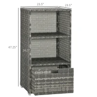 Outsunny Valet Pool Towel Rack, Waterproof PE Plastic Rattan Wicker Storage Organizer, Indoor Outdoor Spa, and Hot Tub Accessory Storage, 2 Shelves, 1 Basket Drawer, Gray(m-3)