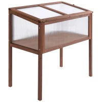 Outsunny 35"  x 20" x 36" Wooden Cold Frame Greenhouse, Garden Portable Raised Planter for Outdoor Indoor Use, Brown(m-2)