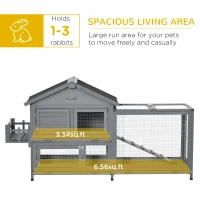 PawHut 65" Wooden Rabbit Hutch, Pet Playpen with Openable Roof, Storage Box, for Rabbits and Small Animals, Dark Grey(m-4)