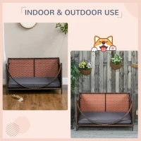 PawHut Rattan Pet Bed for Small Medium Dogs and Cats, Wicker Dog House Outdoor with Water-resistant Cushion, 35"x28"x20", Brown(m-7)