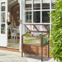 Outsunny 35"  x 20" x 36" Wooden Cold Frame Greenhouse, Garden Portable Raised Planter for Outdoor Indoor Use, Brown(m-1)