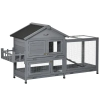 PawHut 65" Wooden Rabbit Hutch, Pet Playpen with Openable Roof, Storage Box, for Rabbits and Small Animals, Dark Grey(m-2)