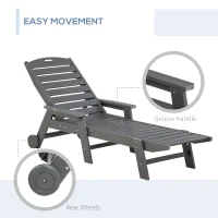 Outsunny Outdoor Chaise Lounge Chair, Waterproof Pool Furniture with Reclining Adjustable Backrest & Wheels for Beach, Tanning, Poolside, Patio, Light Gray(m-5)
