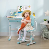 Qaba Ergonomic Kids Desk Chair with Thick Cushioning & Height Adjustment, Kids Computer Chair with Footrest, Childrens Chair, Kids Office Chair & Study Chair, Blue(m-2)