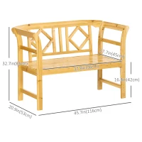 Outsunny Outdoor Wooden Bench, Patio Loveseat Chair with Stylish Pattern Backrest and Armrests for Yard, Lawn, Porch, Natural(m-3)