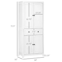 HOMCOM 72" Wood Kitchen Pantry Cabinet,Storage Organizer with Drawer and 2 Adjustable Shelves, Soft Close, White(m-3)