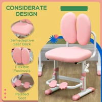 Qaba Ergonomic Kids Desk Chair with Thick Cushioning & Height Adjustment, Kids Computer Chair with Footrest, Childrens Chair, Kids Office Chair & Study Chair, Pink(m-5)
